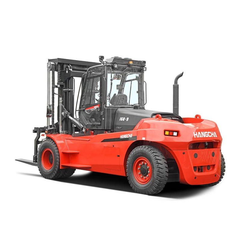 Rear-right angle view of the Hangcha 14-18T forklift showcasing cabin and tires