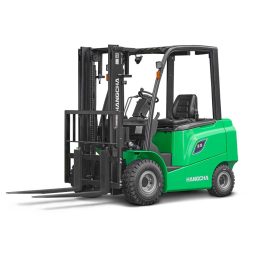 Front left view of 1.5–3.5t AE Series electric forklift with Li-ion battery by Hangcha