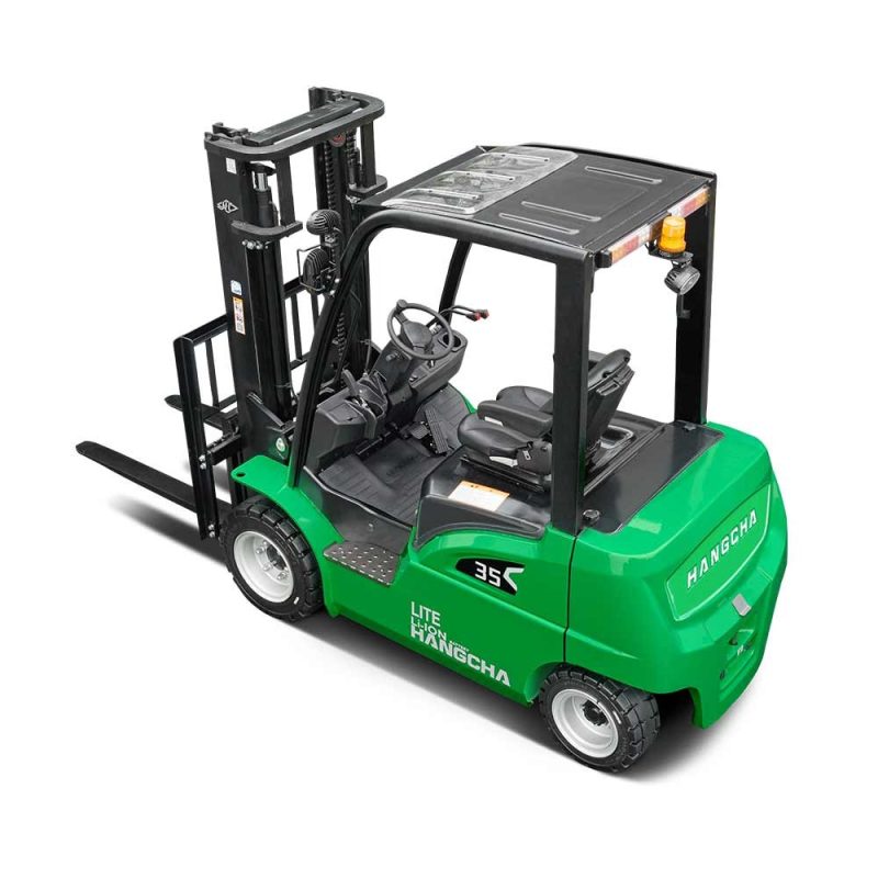 Top angle view of 4W 2.0-3.5t XC Series Electric Forklift showing dual seats and operator controls