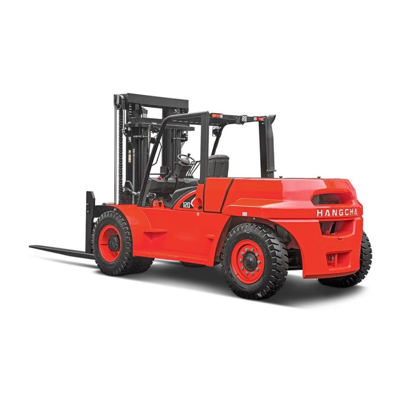 Rear angled view of the Hangcha 12-ton X Series Diesel Forklift showing branding and wheels.