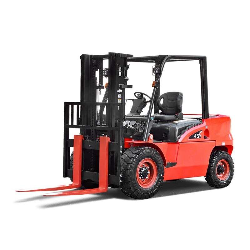 Rear-side angle of the red Hangcha 4.5T internal combustion forklift.