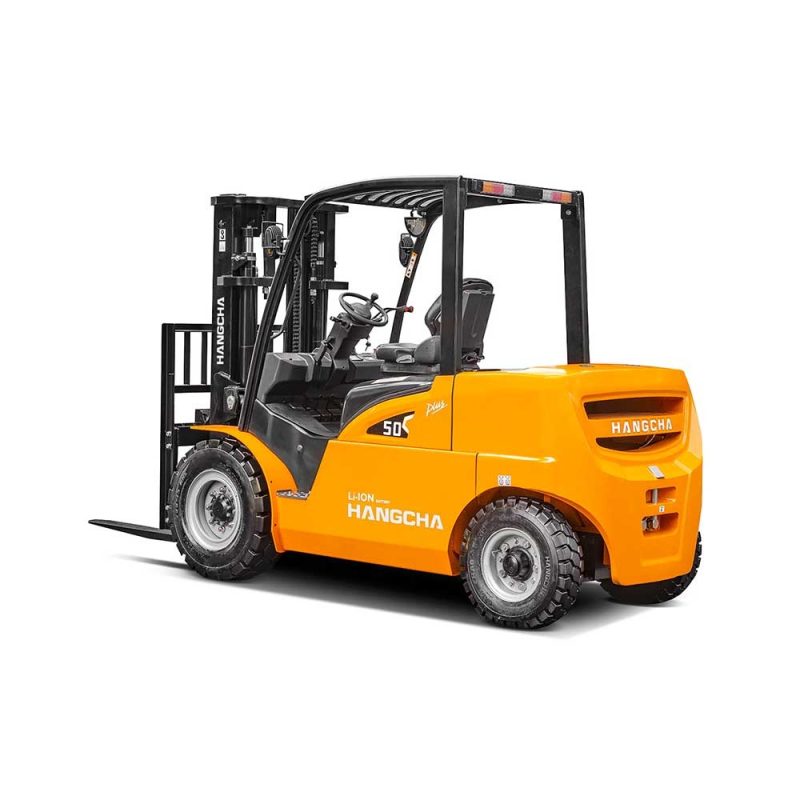 Rear three-quarters view of the Hangcha XE 50 Li-Ion electric forklift.